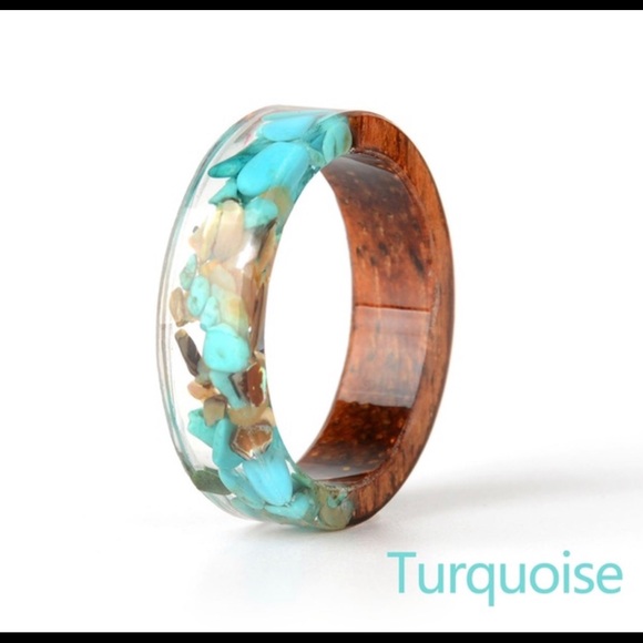 Jewelry - Wood and Resin Ring - Turquoise